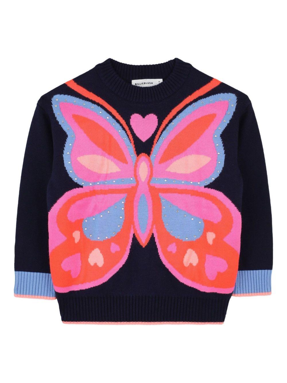 billieblush pull girocollo multicolor disegno farfalla con borchiette U2136885T Billieblush