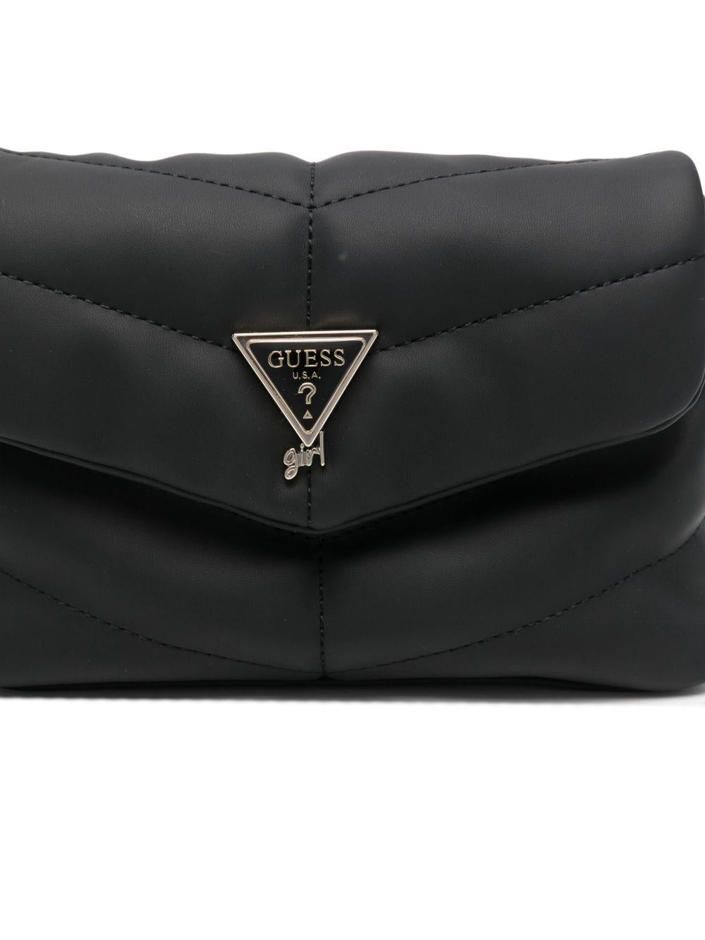 guess borsa con tracolla in tessuto trapuntata con logo oro J5Z12WGVT0JBLK guess