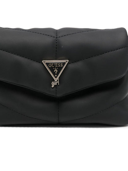 guess borsa con tracolla in tessuto trapuntata con logo oro J5Z12WGVT0JBLK guess