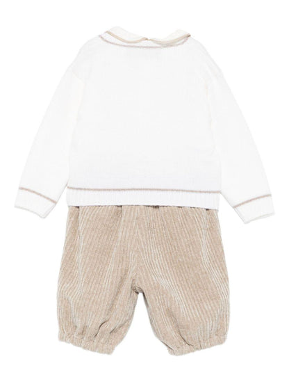 la stupenderia camicia body con collo tondo e profilo con bermuda rocciatore e cardigan con profili TBCT23V20CBG La Stupenderia