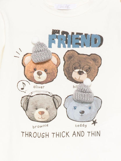 miss grant tshirt manica lunga con orsetti con cappello applicato UEM0687BI Miss Grant