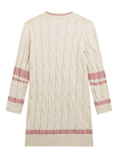 guess abito in maglia a treccia con scollo a v e lettera logo con applicazioni perle J5BK18Z37L1G012 guess