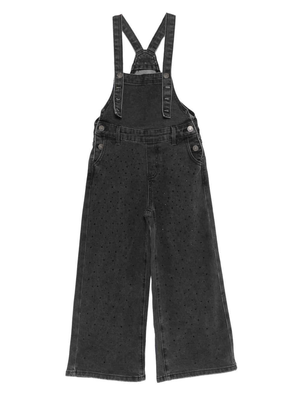vicolo salopette in denim con strass neri sul davanti 3141TD00207NE vicolo