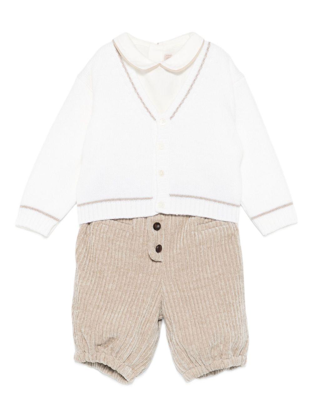 la stupenderia camicia body con collo tondo e profilo con bermuda rocciatore e cardigan con profili TBCT23V20CBG La Stupenderia