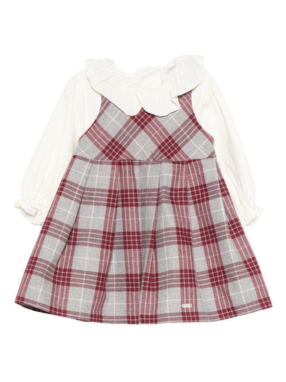 le bebe' scamiciata a quadri con lupetto con collo rouches LBG6074LBG5450GR LE BEBE'