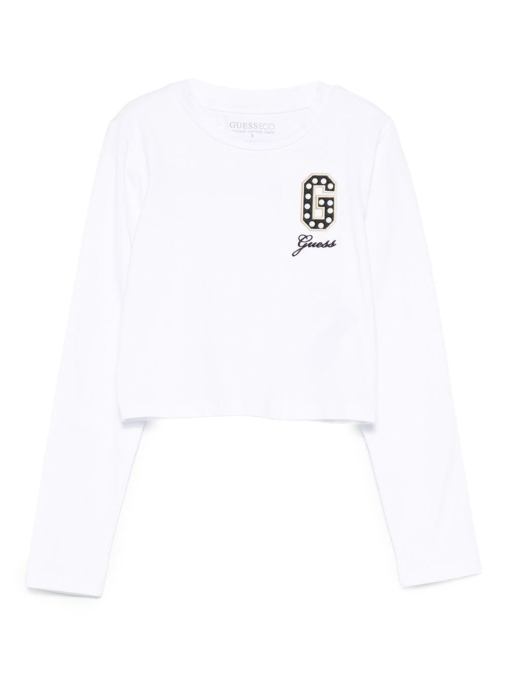 guess tshirt manica lunga con lettera logo con applicazioni perle J5BI40J1314G011 guess