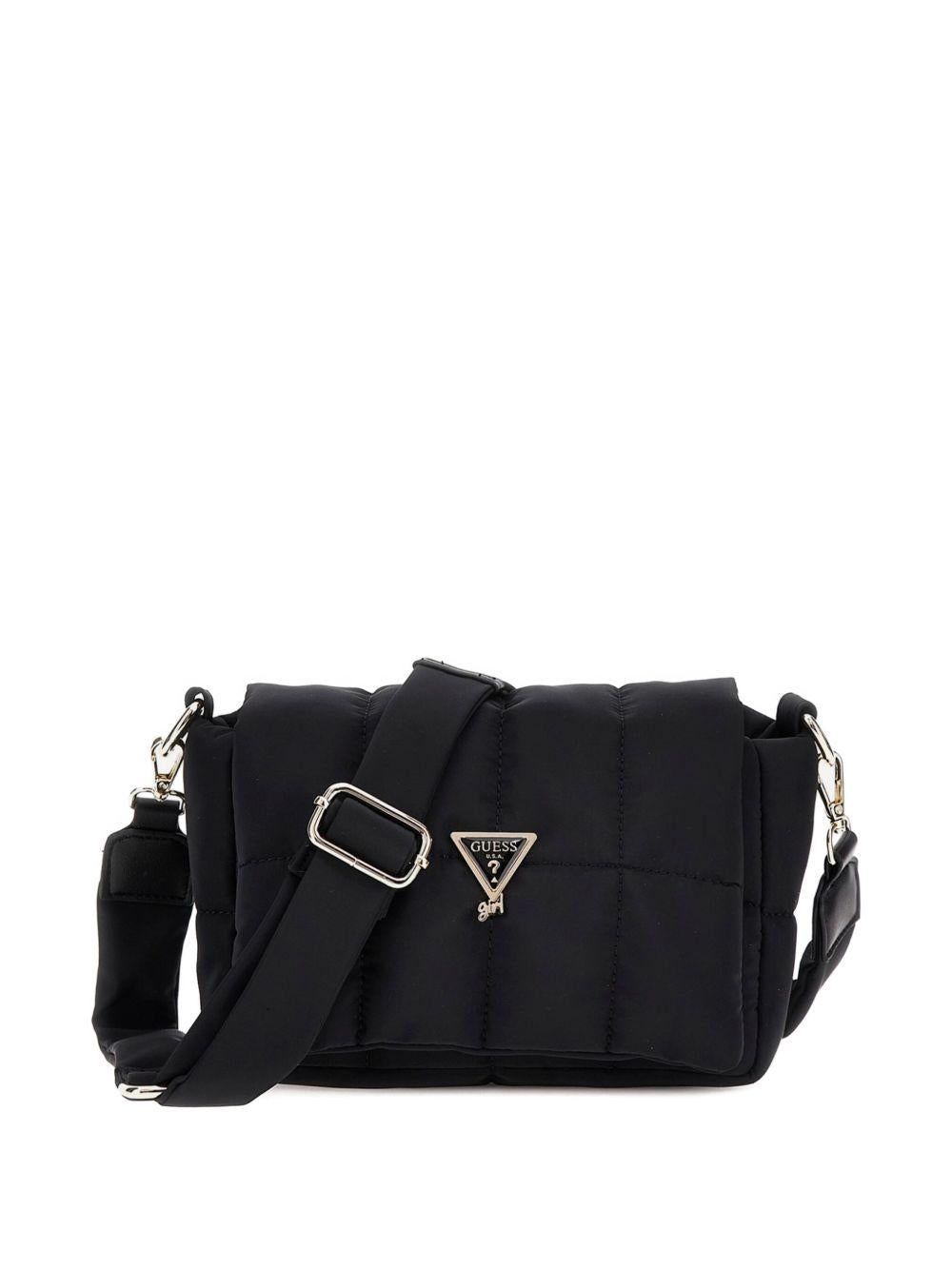 guess borsa con tracolla in tessuto trapuntata con logo oro J5BZ37WFTO0JBLK guess