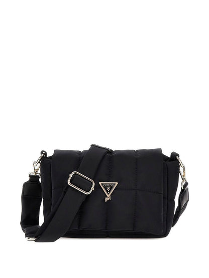 guess borsa con tracolla in tessuto trapuntata con logo oro J5BZ37WFTO0JBLK guess