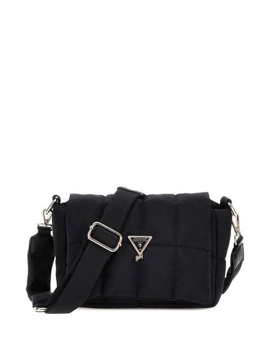 guess borsa con tracolla in tessuto trapuntata con logo oro J5BZ37WFTO0JBLK guess