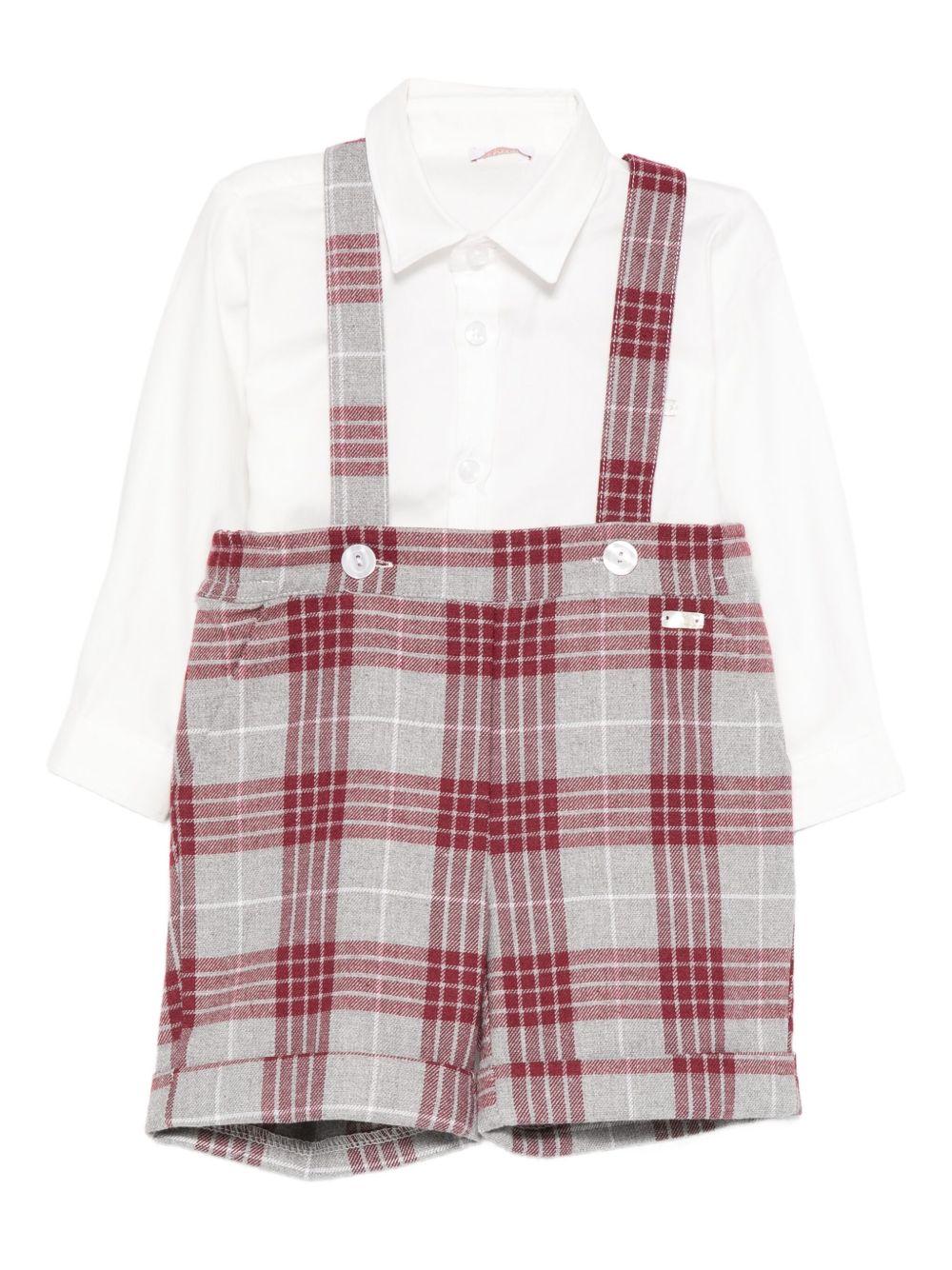 le bebe' bermuda con bretelle a quadri con camicia piquet LBB5167LBB5177GR LE BEBE'
