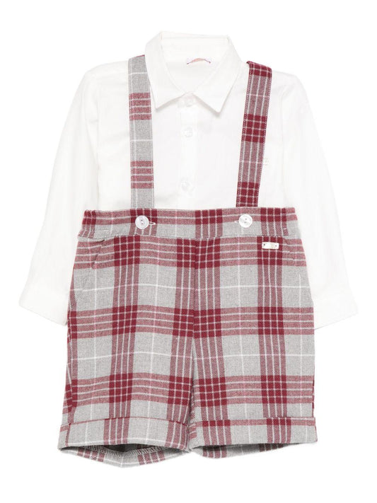 le bebe' bermuda con bretelle a quadri con camicia piquet LBB5167LBB5177GR LE BEBE'
