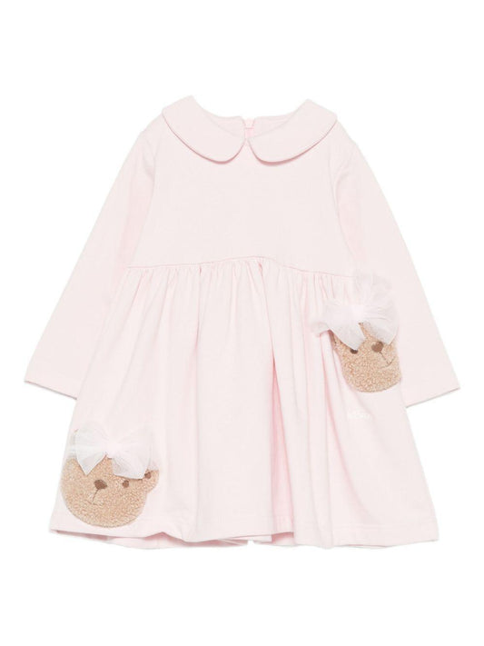 le bebe' abito in felpa jersey con applicazioni fiocchi ed orsetto LBG6020RO LE BEBE'