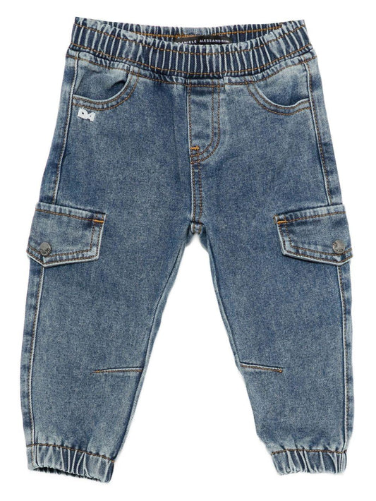 daniele alessandrini denim cargo con elastico in vita e sul fondo 1291PD00097BL DANIELE ALESSANDRINI