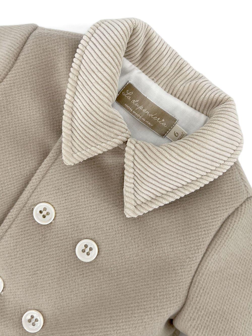 la stupenderia cappottino doppiopetto con tasche  e collo in velluto riga larga 1TCGB13H19BG La Stupenderia