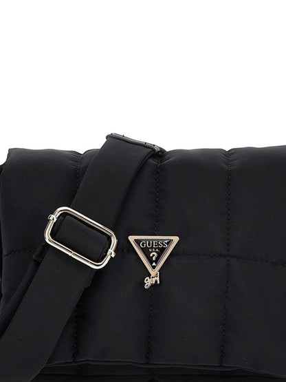 guess borsa con tracolla in tessuto trapuntata con logo oro J5BZ37WFTO0JBLK guess