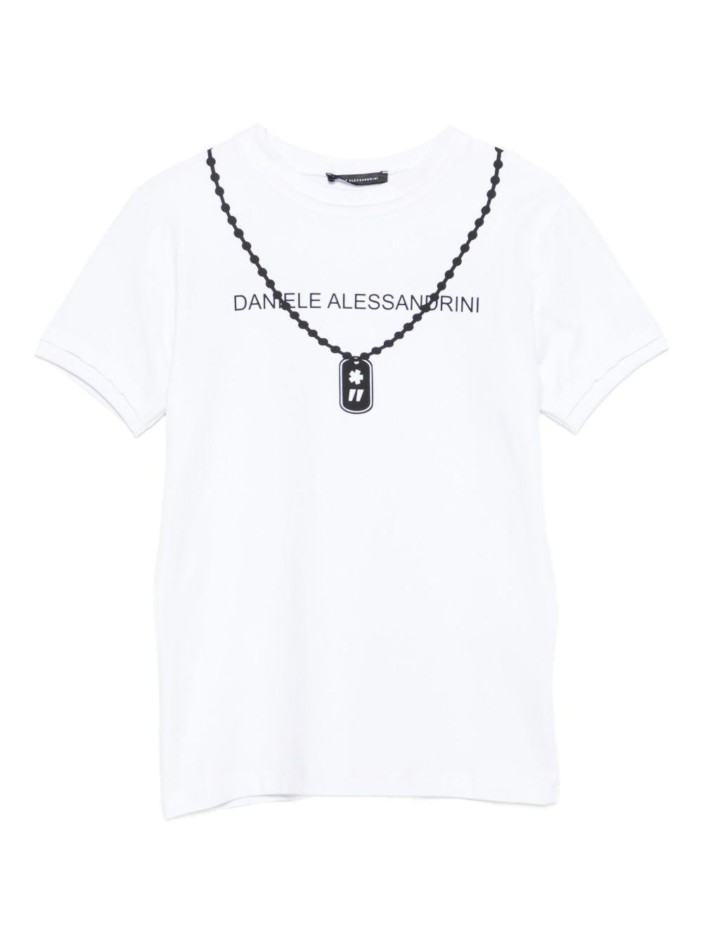 daniele alessandrini tshirt con stampa collana e scritta logo 1232M00219BI DANIELE ALESSANDRINI