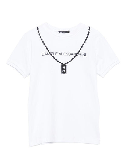 daniele alessandrini tshirt con stampa collana e scritta logo 1232M00219BI DANIELE ALESSANDRINI
