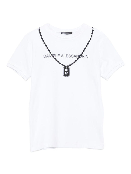 daniele alessandrini tshirt con stampa collana e scritta logo 1232M00219BI DANIELE ALESSANDRINI