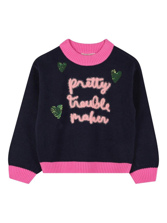 billieblush pull girocollo con scritte a rilievo e pilettes U2137885T Billieblush