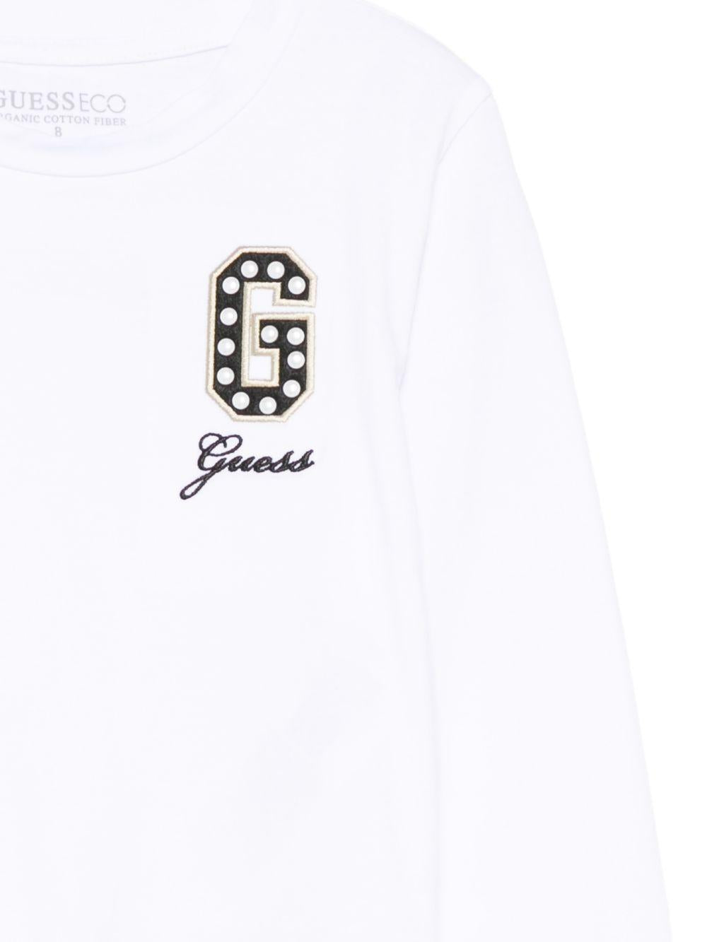 guess tshirt manica lunga con lettera logo con applicazioni perle J5BI40J1314G011 guess