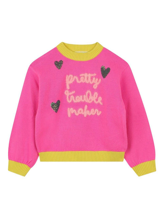 billieblush pull girocollo con scritte a rilievo e pilettes U21378473 Billieblush