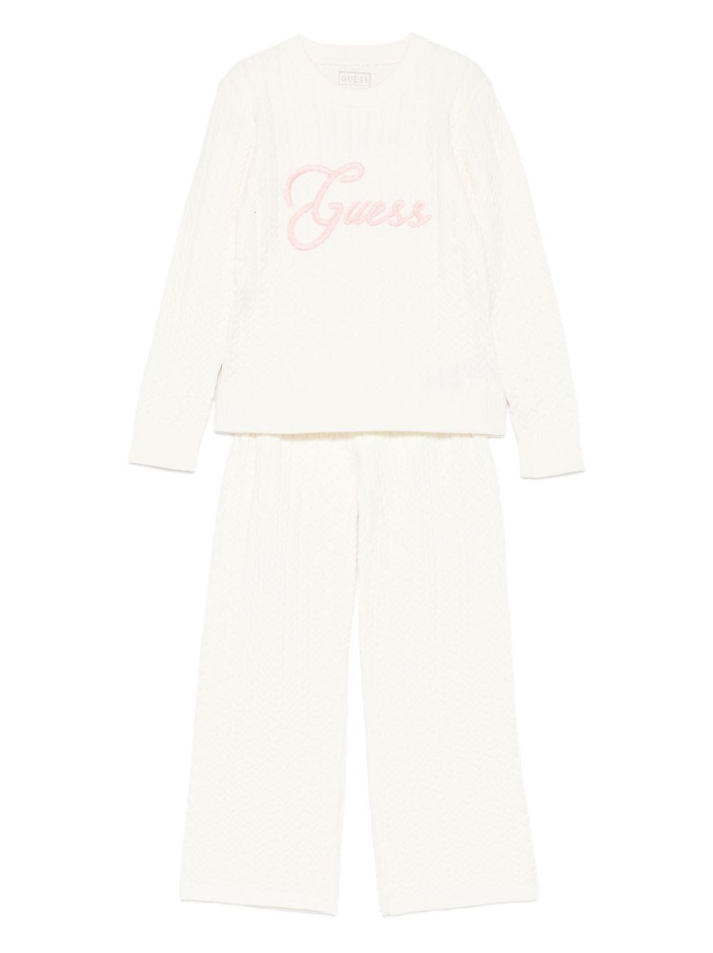 guess maglia girocollo con scritta ricamo logo e leggins in maglia a treccia K5YR04Z3OI0G012 guess