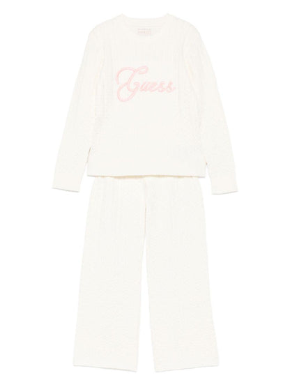 guess maglia girocollo con scritta ricamo logo e leggins in maglia a treccia K5YR04Z3OI0G012 guess