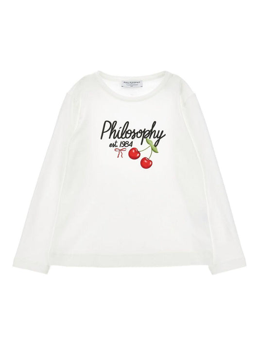 philosophy di lorenzo serafini tshirt cotone jersey manica lunga con stampa scritta logo e cherry I1F6056202P001 Philosofy kids