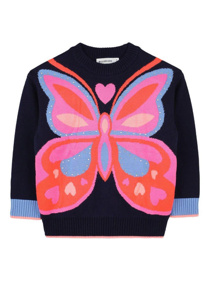 billieblush pull girocollo multicolor disegno farfalla con borchiette U2136885T Billieblush