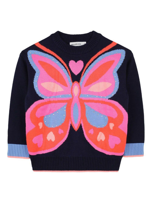 billieblush pull girocollo multicolor disegno farfalla con borchiette U2136885T Billieblush