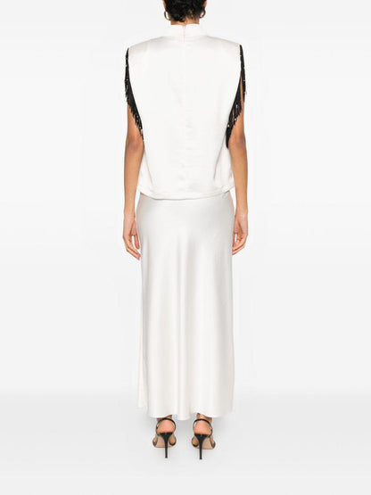 jucca top raso con frangia e gonna in raso con bordo velluto J4212247J4215081/38P045 jucca