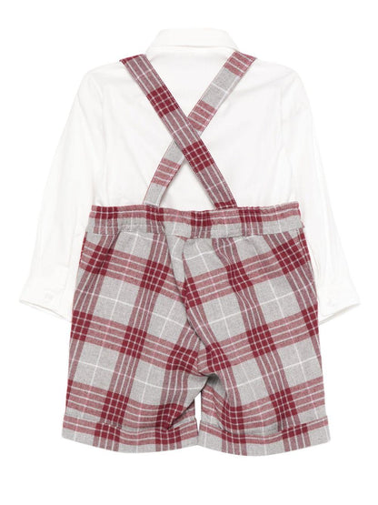 le bebe' bermuda con bretelle a quadri con camicia piquet LBB5167LBB5177GR LE BEBE'