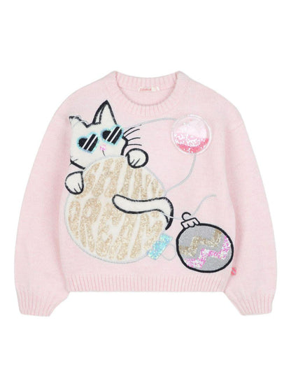 billieblush pull girocollo con patch gattino e pailettes U2138047V Billieblush