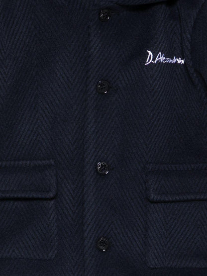 daniele alessandrini cappotto con cappuccio e tasconi tessuto spigato 1291O00137BL DANIELE ALESSANDRINI