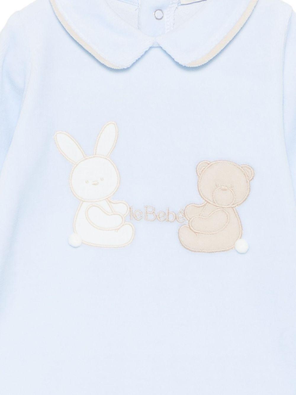 le bebe' tutina con collo in ciniglia con orsetto e coniglio LBB5064CE LE BEBE'