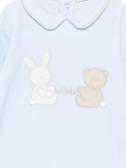 le bebe' tutina con collo in ciniglia con orsetto e coniglio LBB5064CE LE BEBE'