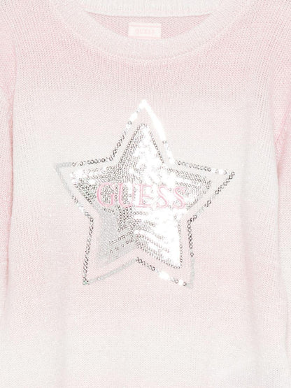guess maglia girocollo lurex sfumata con stella in pailettes e ricamo scritta logo K5YR07Z3OQ0F6E8 guess