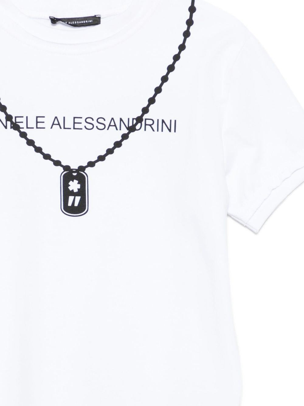 daniele alessandrini tshirt con stampa collana e scritta logo 1232M00219BI DANIELE ALESSANDRINI