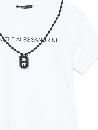 daniele alessandrini tshirt con stampa collana e scritta logo 1232M00219BI DANIELE ALESSANDRINI
