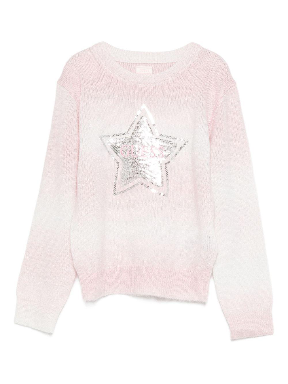 guess maglia girocollo lurex sfumata con stella in pailettes e ricamo scritta logo K5YR07Z3OQ0F6E8 guess