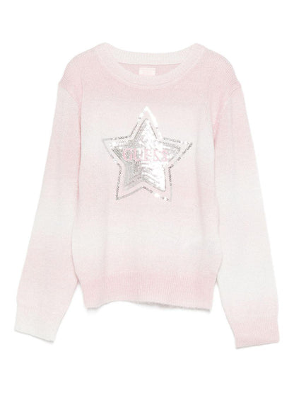 guess maglia girocollo lurex sfumata con stella in pailettes e ricamo scritta logo K5YR07Z3OQ0F6E8 guess