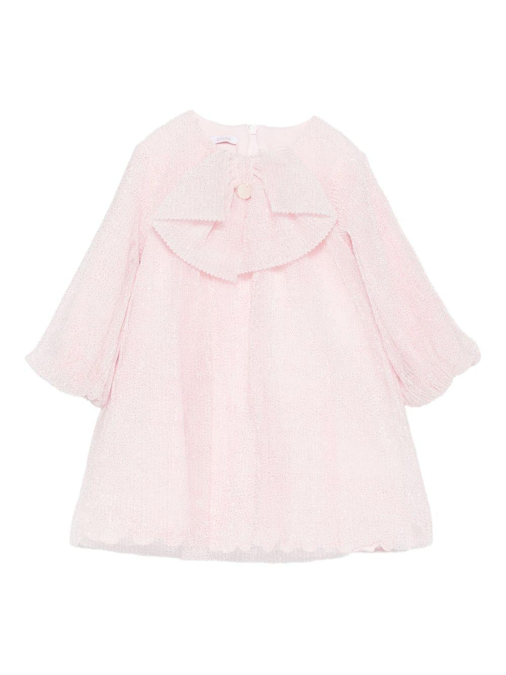 le bebe' abito in tulle lurex plissettato con fiocco LBG6173RO LE BEBE'