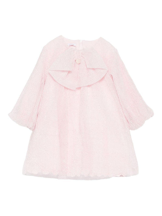 le bebe' abito in tulle lurex plissettato con fiocco LBG6173RO LE BEBE'