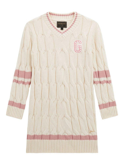 guess abito in maglia a treccia con scollo a v e lettera logo con applicazioni perle J5BK18Z37L1G012 guess